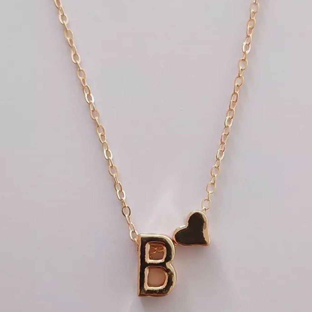 Gold B Initial Heart Necklace